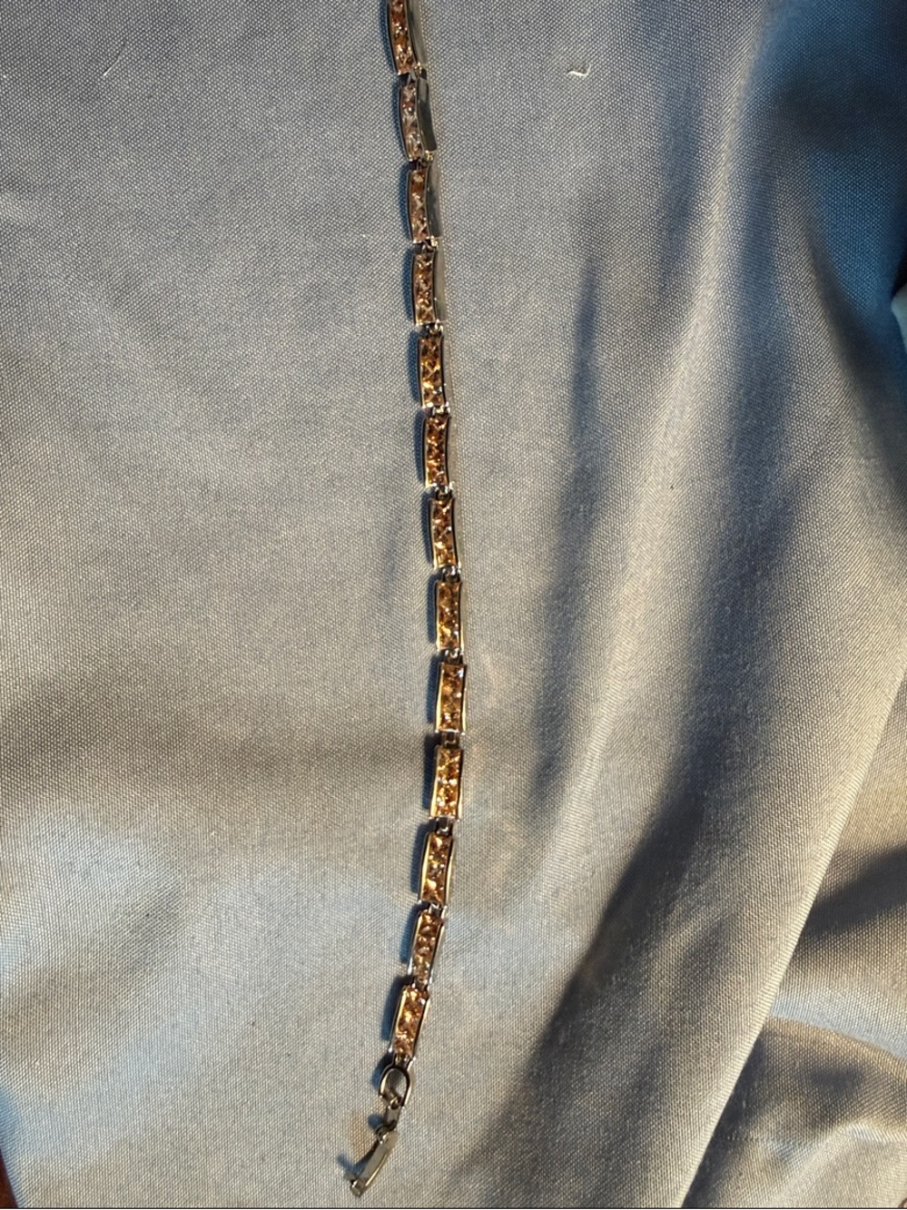Silver Tone Link Bracelet with Brown Inlay for Women